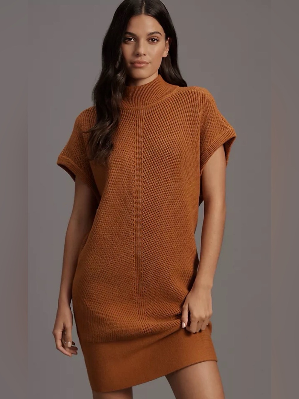 Anthropologie Short-Sleeve Mock-Neck Sweater Mini Dress